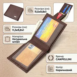 Практичний гаманець для чоловіків у два складення з натуральної шкіри флотар Canpellini 21586 коричневий - мініатюра 3