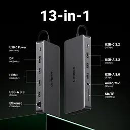 Док-станція USB3.2 Type-C --> HDMIx2,4K60Hz/4xUSB-A/2xUSB-C3.2/DP4K60Hz/RJ45/SD/TF/AUX PD 100W CM681 - мініатюра 6