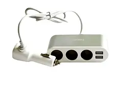 Автомобільний зарядний пристрій HOCO Z13 LCD one-pull-three car charger 2USB 2.1A Сріблястий