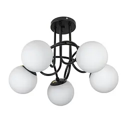 Сучасна стельова люстра Levistella 7529910-5 BK+WH — чорна з білими плафонами, 5×E27, Ø42 см