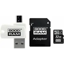 Карта пам'яті microSDHC, 32Gb, Goodram M1A4, Class10 UHS-I U1, SD адаптер, OTG картридер, до 100/10 МБ/с (M1A4-0320R12)