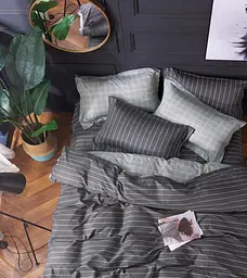 Комплект постільної білизни Ecotton полуторний 150х215 см із сатину в клітинку \ лінію (22248)