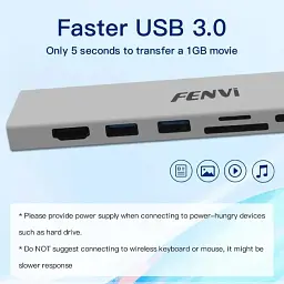 Док-станція Fenvi F-C801H концентратор USB - C Hub 8в1 HDMI USB 3.0 RJ45 CardReader PD (19130) - мініатюра 6