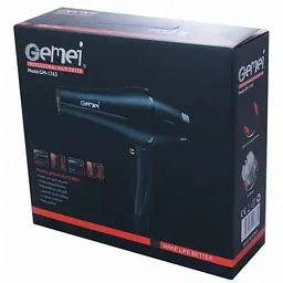 Фен для волосся Gemei GM-1763 2400 Вт, з іонізацією, 3 температурні режими, насадка концентратор, чорний - мініатюра 3