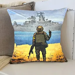 Подушка патріотична 3D "Рyсский воєнний корабль йди ..." 2692_E 12678 50х50 см