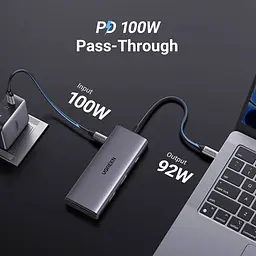 Док-станція USB3.1 Type-C --> HDMI 4K30Hz/USB 3.0x2/Type-C/SD/TF/ PD 100W CM498 7 in 1 Ugreen - мініатюра 3