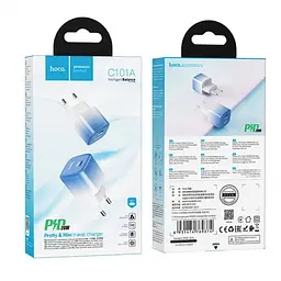 Мережевий зарядний пристрій Hoco C101A single port PD20W charger 1 порт біло блакитний - мініатюра 2