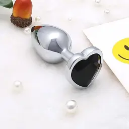 Металева анальна пробка I’MCUM Crystal Heart Розмір L з чорним кристалом (IM-KGS005_L) - мініатюра 2