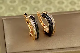 Сережки Xuping Jewelry норматив із чорною керамікою 2 см золотисті