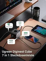 Мережевий зарядний пристрій Ugreen CD268 3-контактна розетка DigiNest Cube 65W 2*USB+2*USB-C Power Strip GaN (60113) - мініатюра 2