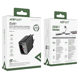 Мережевий зарядний пристрій Acefast A82 PD20W GaN single USB-C charger чорний - мініатюра 2