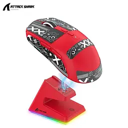 Мишка ATTACK SHARK X6 Red + Док-станція RGB | Сенсор PAW3395 | 65 годин акум