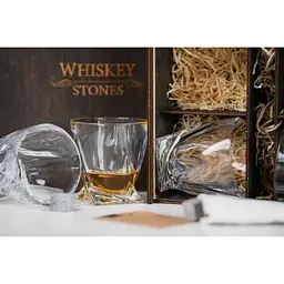 Подарунковий набір Whiskey Stones камені для віскі в дерев'яному пеналі №4 + 4 склянки Bohemia Quadro + щипці + мішечок - мініатюра 7