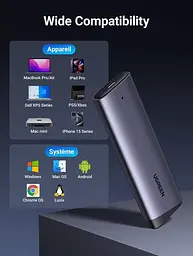 Зовнішня кишеня Ugreen CM767 USB 3.2 Gen 2 M.2 NVMe 10 Гбіт/с Сіра - мініатюра 4