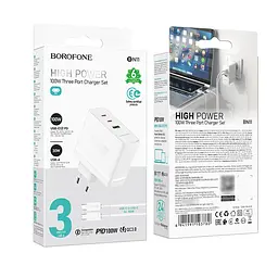 Зарядний пристрій Borofone BN11 USB/2 Type-C PD 100W білий + кабель Type-C to Type-C - мініатюра 8