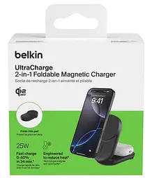 Зарядний пристрій Belkin UltraCharge 2-in-1 Foldable Magnetic Charging 25Вт, чорний (WIZ039KQBK) - мініатюра 3