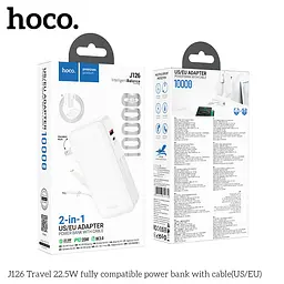 Акумулятор зовнішній Hoco J126 Travel 22.5 W з вбудованим кабелем (US/EU) 10000 mAh білий - мініатюра 6