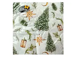 Серветки з малюнком Новий Рік SILKEN 18шт паперові ЗИМОВА ЯЛИНКА 33x33 3шар