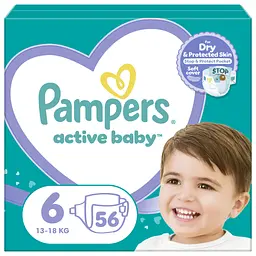Підгузки Pampers Active Baby Giant Розмір 6 (13-18 кг) 56 шт (8001090950130)