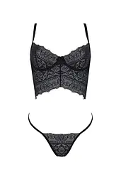 Комплект Passion KERRIA SET black, S/M, сітка+мереживо, бюстьє та стрінги - мініатюра 3
