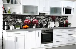 Вініловий кухонний фартух Вишні і Кубики льоду наклейка для кухні ПВХ червоні Ягоди Чорний Happy Pocket Z181712