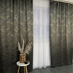 Жакардові штори "геометрія" світло-коричневого кольору 2шт. 150х270 з білим шифоновим тюлем 400х270, ALBO pbe0052578