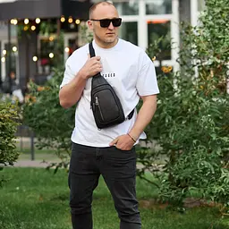 Сумка слінг чоловіча через плече 19х31х7 з натуральної шкіри TIDING BAG 32545 чорна 19 см - мініатюра 10