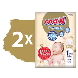 Набір підгузки на липучках Goo.N Premium Soft розмір 1(NB) до 5 кг доу-пак 144 шт. - мініатюра 2