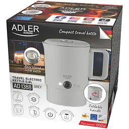 Електрочайник Adler AD 1388g дорожній 650Вт/ 0.8л/ подвійні стінки/ автовимкнення/сірий - мініатюра 4