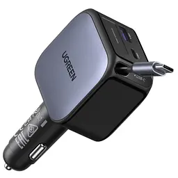 Зарядний пристрій Ugreen автомобільний USB-C PD 90 Вт + втягуваний кабель USB-C — USB-C (55909B)