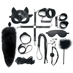 Набір Art of Sex - Maxi BDSM Set Leather, 13 предметів, натуральна шкіра, Чорний