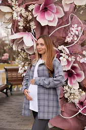 Жіноча сорочка для вагітних стилю oversize в клітинку для майбутніх мам Siena S - М (42 - 44) Lullababe сірий - мініатюра 8