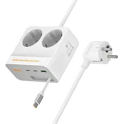 Мережевий зарядний пристрій подовжувач Hoco AC28 USB/3 Type-C PD 45W 2 розетки 2m білий - мініатюра 3