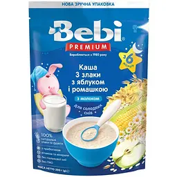 Дитяча каша Bebi Premium молочна 3 злаки з яблуком та ромашкою +6 міс. 200 г (8606019654399)