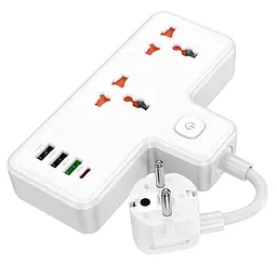Подовжувач Hoco AC12A Reise (PD30W/1C3A) +Socket White - мініатюра 3