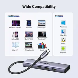 Док-станція USB3.1 Type-C --> HDMI 60Hz/3xUSB-А 3.0/Type-C/PD 100W 5-in-1 CM511 Ugreen - мініатюра 5