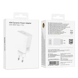 Мережевий зарядний пристрій BOROFONE BA109A Star single port PD40W charger (EU) Білий - мініатюра 2
