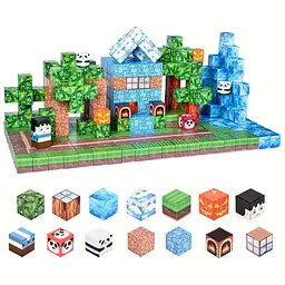 Магнітний конструктор Minecraft 100 шт + ПОДАРУНОК 3 фігурки по грі Майнкрафт Будинок з пандами Mk001001