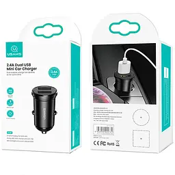 АЗП Usams US-CC114 C20 Mini 2.4A (2USB-A) Чорний - мініатюра 6