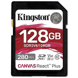 SDXC (UHS-II U3) Kingston Canvas React Plus 128Gb class 10 V60 (R280MB/s, W150MB/s)