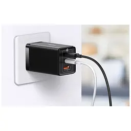 Зарядний пристрій Baseus 2xUSB-C 65 Вт + 1xUSB GaN + кабель USB-C — USB-C 100 Вт 1.0 м чорний (CCGP120201) - мініатюра 10
