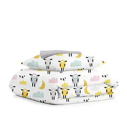 Дитяча постільна білизна в ліжечко SHEEPS CS3, жовтий (SheepYellowGreyBeige_Grey110x160_140)