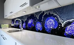 Вініловий кухонний фартух Сині Півонії Вода наклейка для кухні ПВХ Квіти Чорний 60х250 см Happy Pocket Z181490 - мініатюра 2
