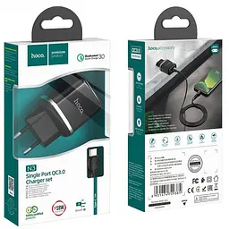 Мережевий зарядний пристрій Hoco N3 Special single port 1 USB, QC3.0 + USB Cable Type-C 3A Black - мініатюра 7