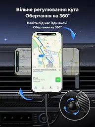 Магнітний автомобільний тримач із бездротовим заряджанням UGREEN MagFlow W708 із кріпленням-гачком у дефлектор Qi2 до 15 Вт вхід живлення USB-C PD/QC для iPhone 12 і новіших з iOS 17.2 обертання на 360° з LED-підсвічуванням кабель USB-C ↔ USB-C 1 м у комплекті сіро-чорний (35970) - мініатюра 7