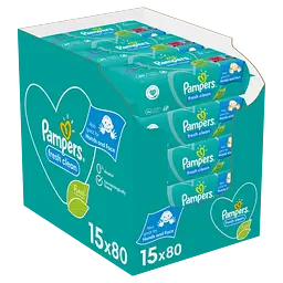 Набір дитячих вологих серветок Pampers Baby Fresh Clean, 1200 шт. (15 упаковок по 80 шт.)