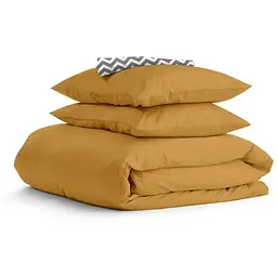 Комплект постільної білизни Cosas Curcuma CS7 Євро гірчичний (Ranfors16_Mustard_ZigGrey_200)