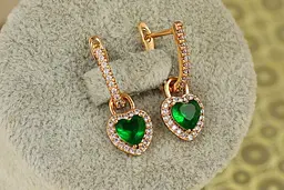 Сережки підвіски Xuping Jewelry зйомне сердечко із зеленим каменем 2,5 см золотисті