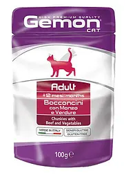 Gemon Cat Wet для дорослих кішок з яловичиною та овочами 100 гр