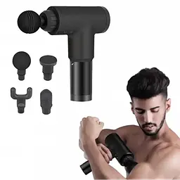 Масажер Акумуляторний для тіла м'язовий портативний ручний 4 насадки Fascial Gun GB-820 Чорний - мініатюра 3